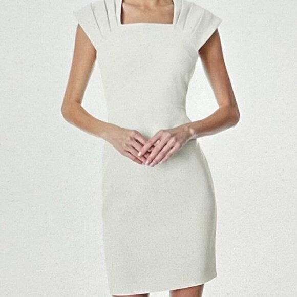Alice and Olivia Womens Kiro Ivory Pleated Square Neck Sheath Dress 14 - Picture 1 of 10